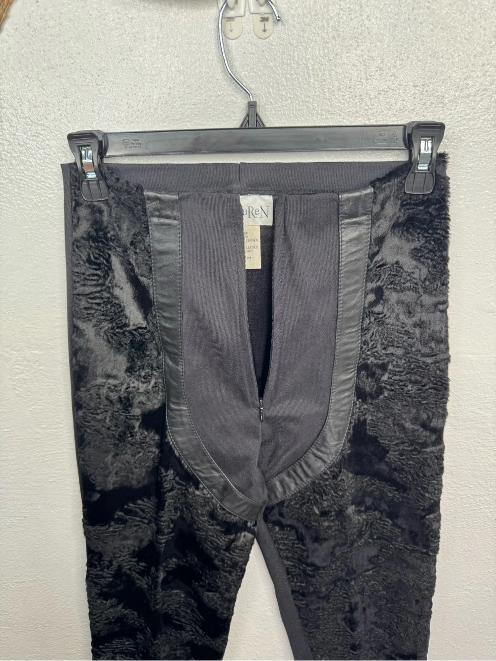 Vintage Van Buren Rare Leggings M Black Faux Fur Panel Leather Trim Stretch